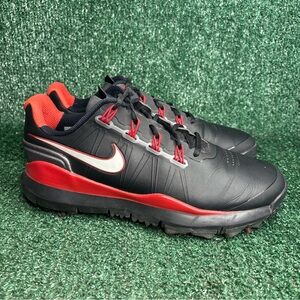 Nike‎ TW 14 Golf Shoes Mens Size 8 Black Red Tiger Woods Spiked 599416-001